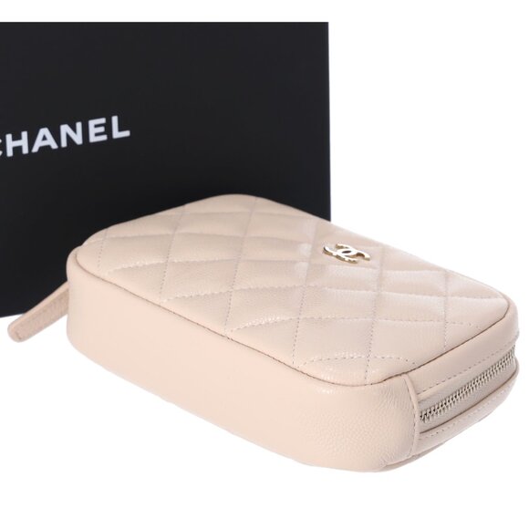 CHANEL Matelasse Pouch A80909 Beige Caviar Leather - Picture 4 of 6